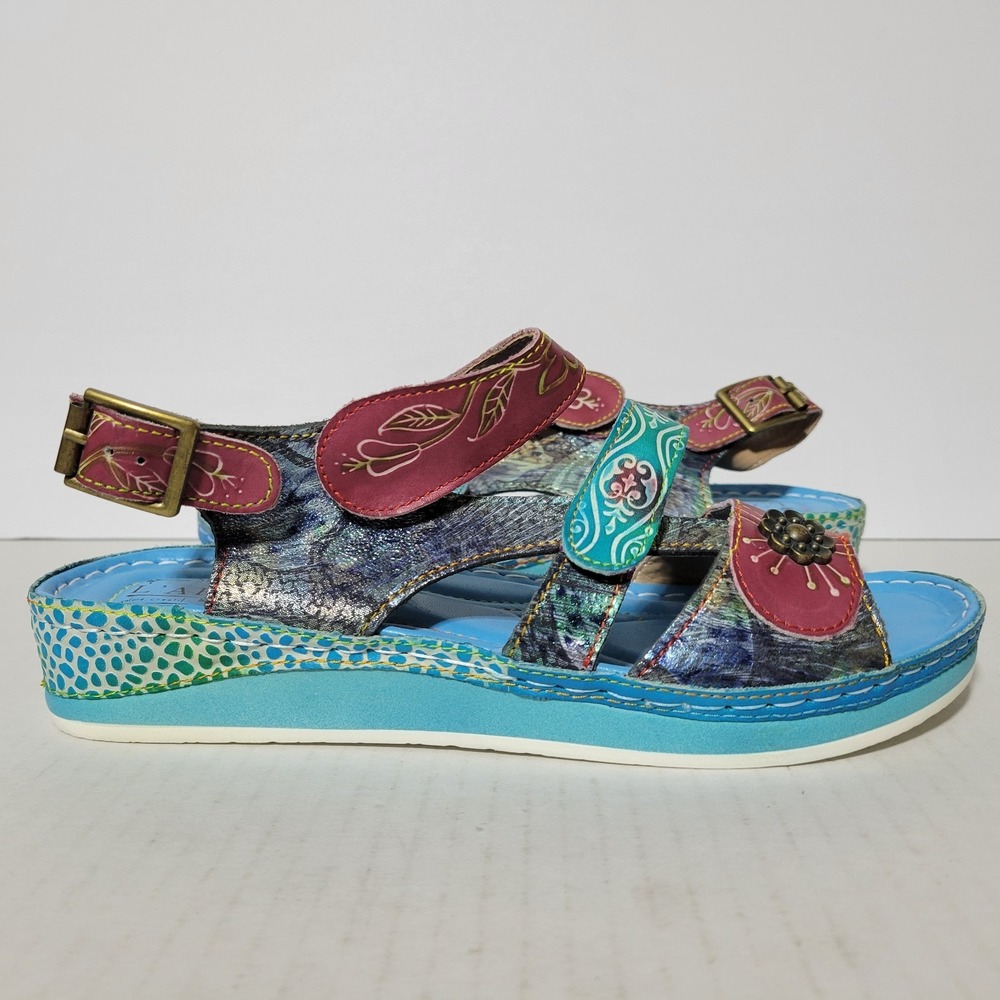 L'ARTISTE Spring Step SUMACAH Aqua Blue Leather Sandals Womens US 8.5 39